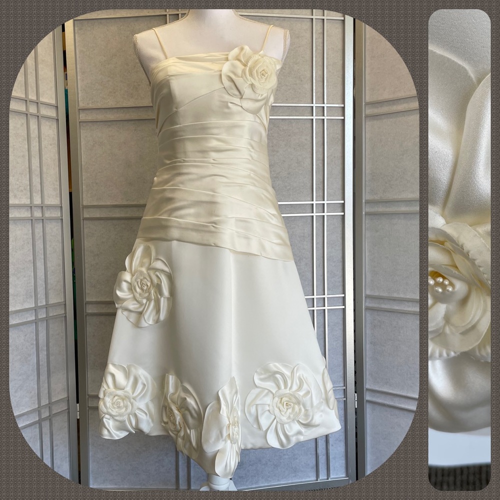 Floral Wedding dress, knee length, White, Sm